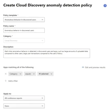 Defender for Cloud Apps cloud discovery anomaly detection policy