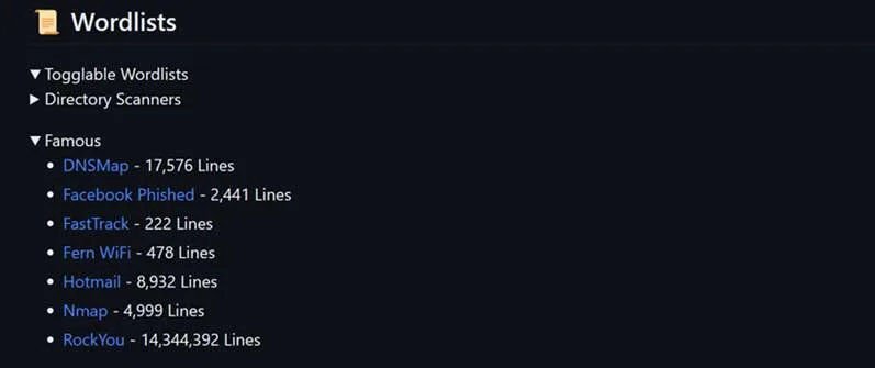 Wordlists for brute force attacks