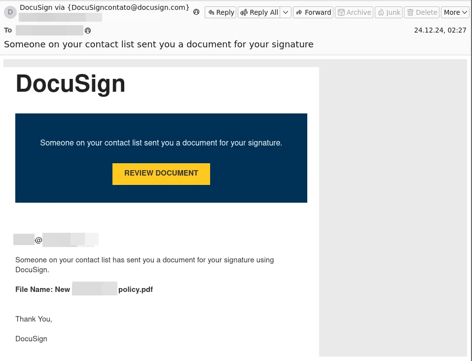 DocuSign Brand Impersonation Email 