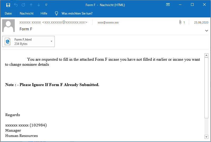 TA505 initial email