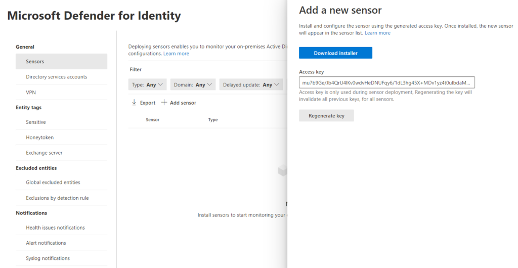 Defender for Identity sensor download