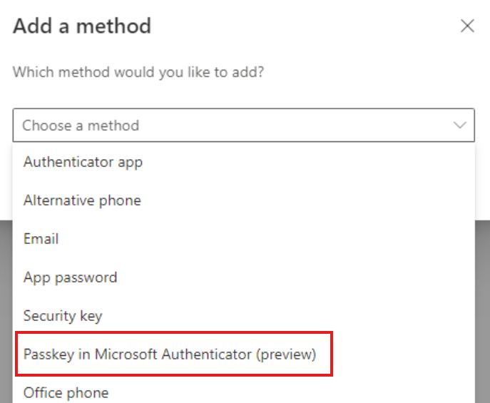 Option for users to select as their authentication method