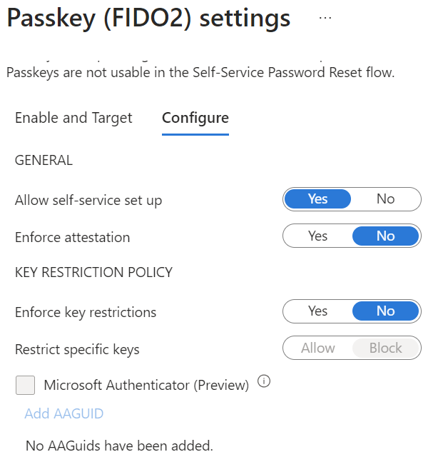 Passkey (FIDO2) settings