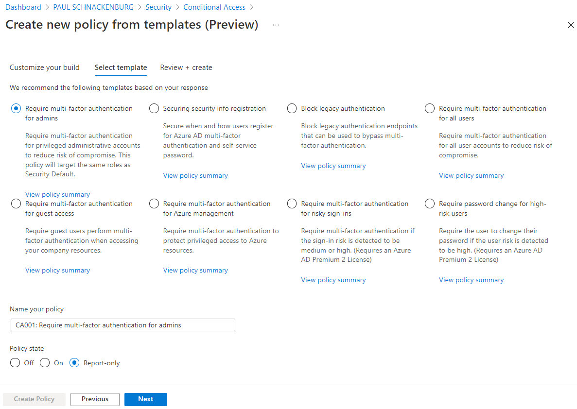 Conditional Access policy templates for identity