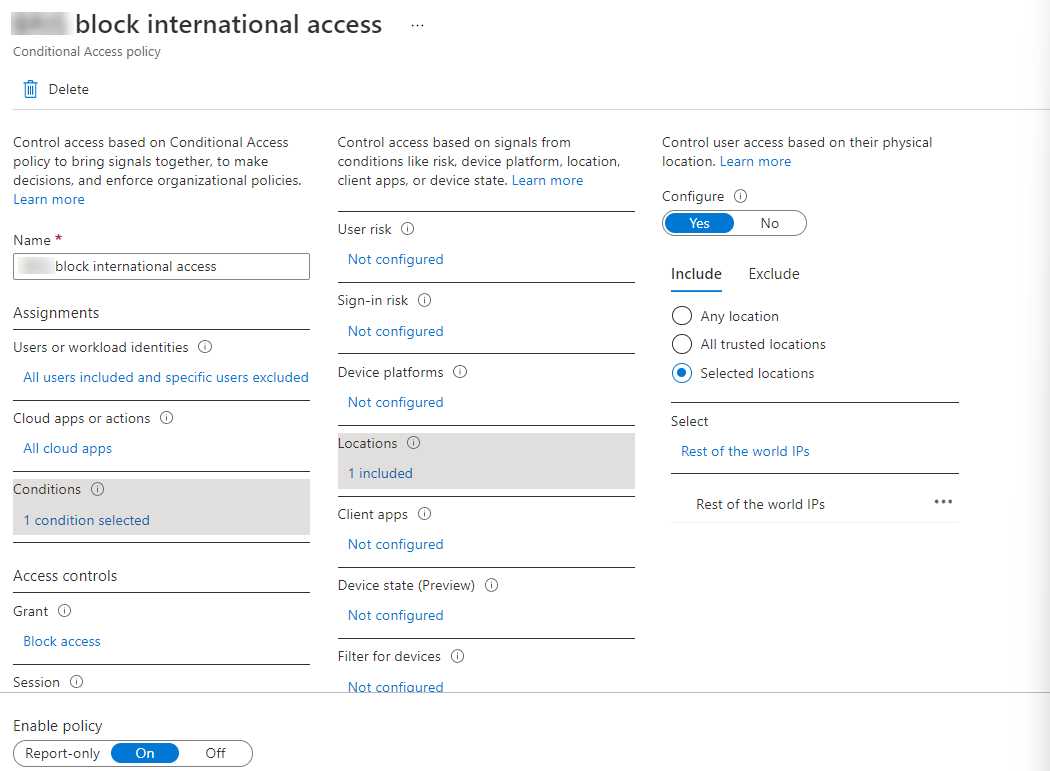 Conditional Access policy to block logins from outside Australia