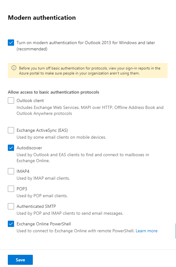 Disable legacy authentication protocols in the M365 Admin Center