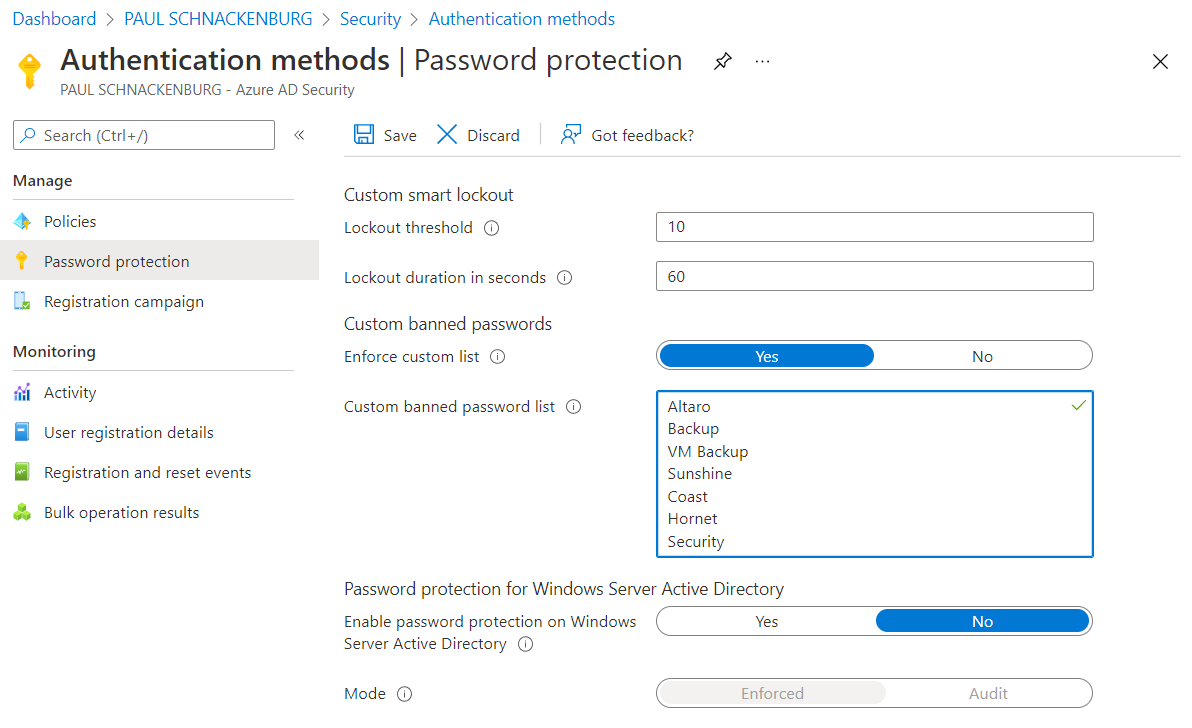 Password protection settings